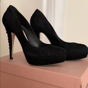 Miu Miu black suede platforms